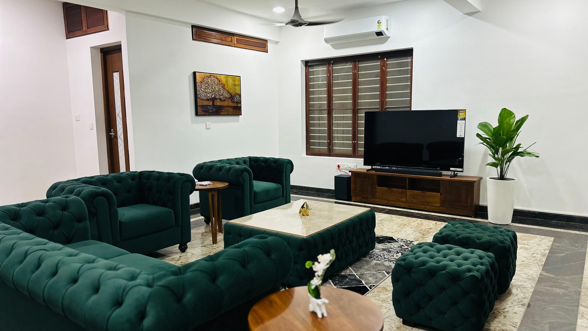A drawing room in a Cocoon-managed home in Kochi, kept ready between the owner's visits.